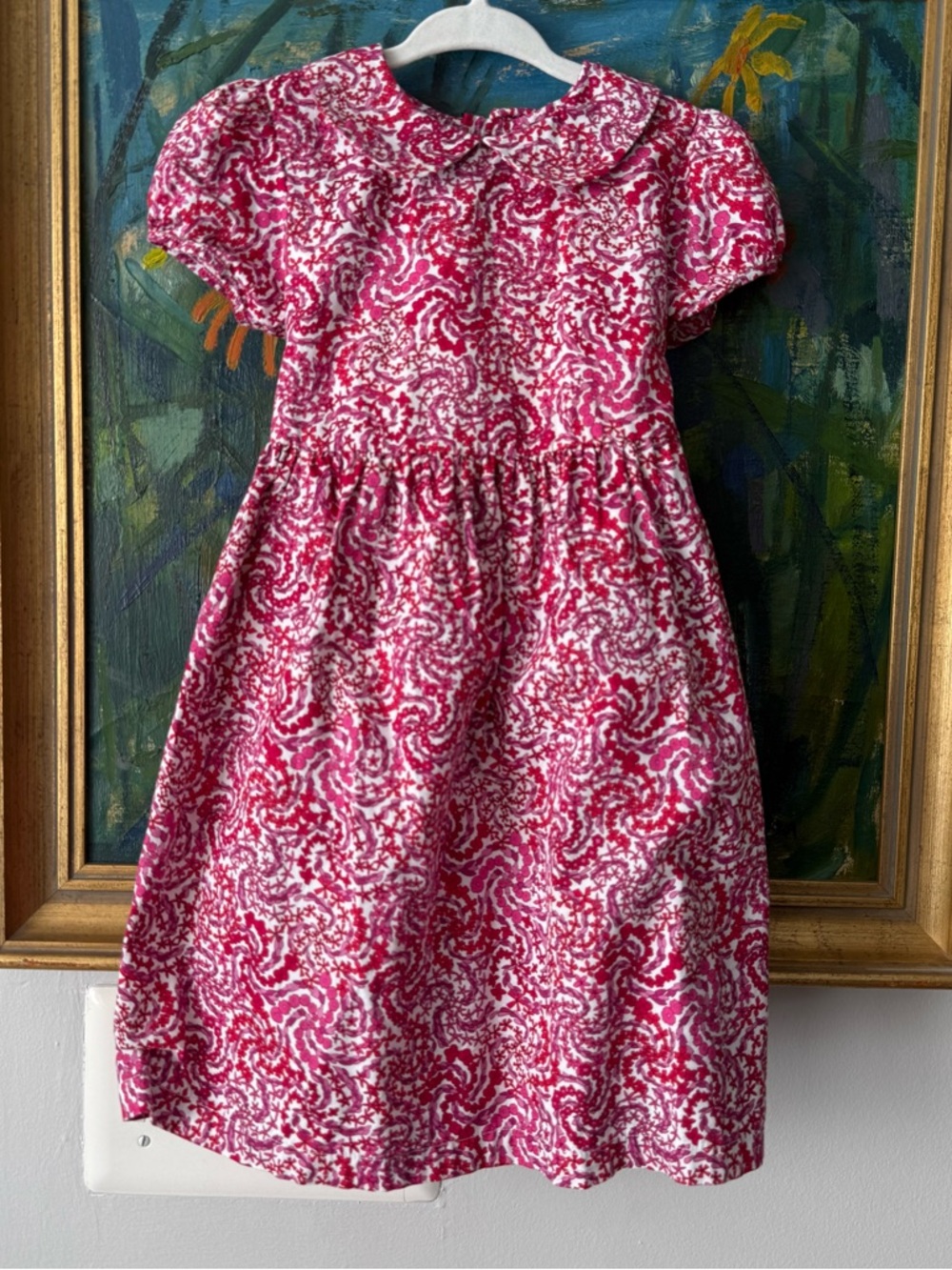 Girls' Pink Floral Print Peter Pan Collar Dress